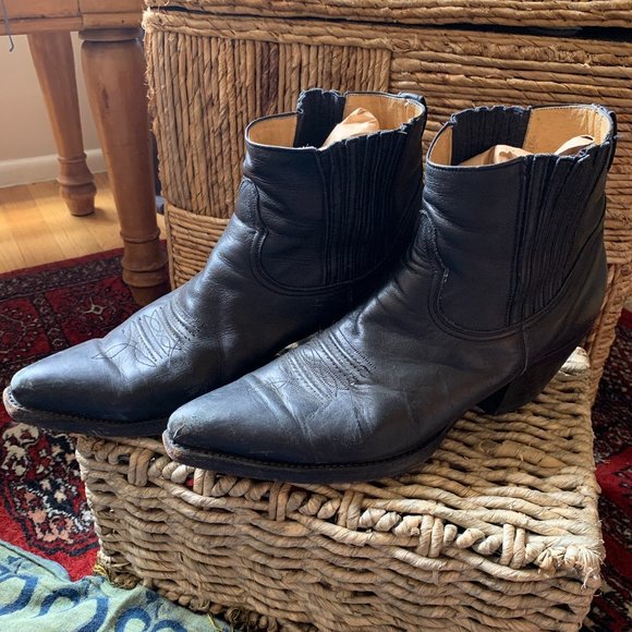 Boot Masters // Black Leather Western Ankle Boots - Picture 1 of 12